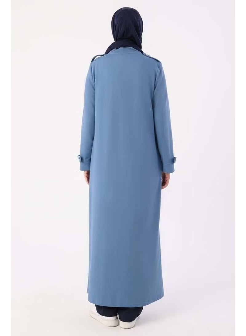 Allday Blue-Epaulette and Pocket Comfortable Knitted Abaya - Image 4